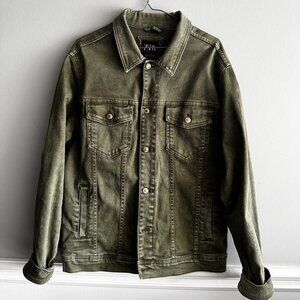ZARA Olive Green Denim Jacket – Casual Streetwear